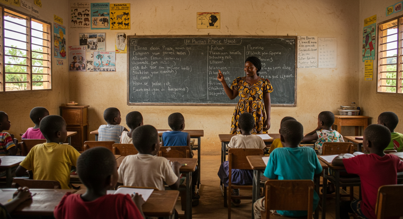 African teacher with students